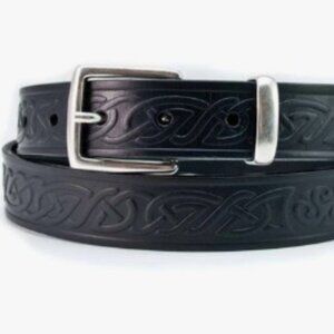 Lee River Embossed Celtic Design Black Leather Belt Ireland, M W 32-34 Unisex